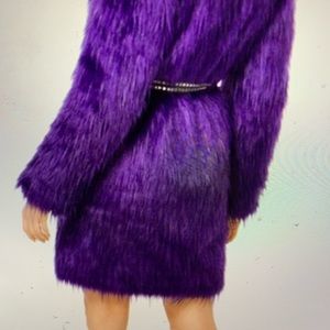 Jacket- Purple faux fur with studded double belt, Michael Kors, Small